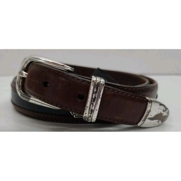 Brighton Accessories - VTG Onyx by Brighton Golfing Visit Belt Brown and Black Leather and Silver